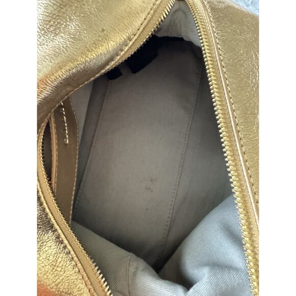 Sandro Gold Leather Puffy Crossbody Clutch Travel Cosmetic - Picture 11 of 16